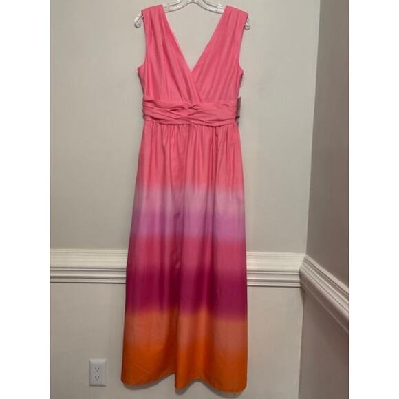 Taylor Maxi Dress Womens 12 V-Neck Sleeveless Ombre Pockets Coastal Cruise NWT - Picture 2 of 8